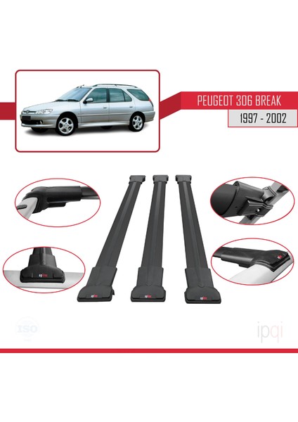 Peugeot 306 Sw 1997-2002 Arası ile Uyumlu Fly Model Ara Atkı Tavan Barı Siyah 3 Adet fırsatları