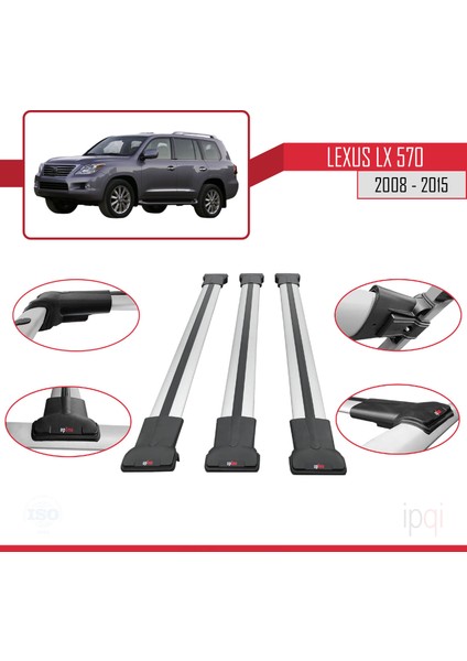 Lexus Lx 570 2008-2015 Arası ile Uyumlu Fly Model Ara Atkı Tavan Barı Gri 3 Adet fırsatları