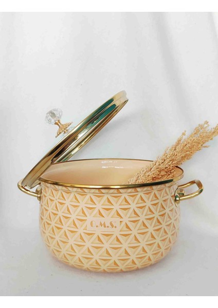 Sarı Kabartma Emaye Lux Tencere 5 Litre 24 cm Süt Yoğurt Güveç Tenceresi fiyatları