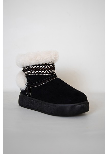 219851142-1 Kadın Yumuşak Rahat Kürklü Bot - Tekstil Süet Kışlık Siyah Bot indirimleri