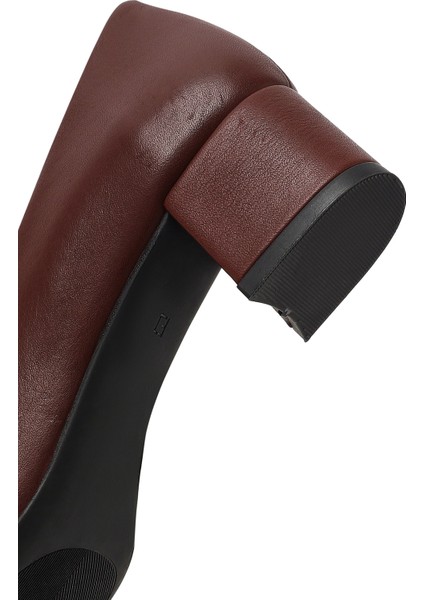 Flex Kadın Bordo Kalın Topuklu Deri Ayakkabı 25AFD380718