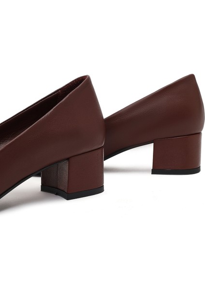 Flex Kadın Bordo Kalın Topuklu Deri Ayakkabı 25AFD380718