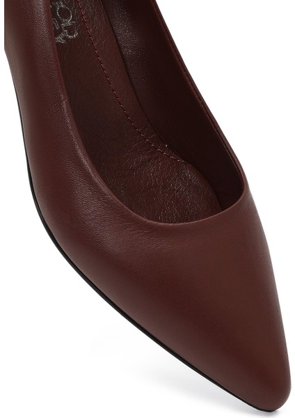 Flex Kadın Bordo Kalın Topuklu Deri Ayakkabı 25AFD380718