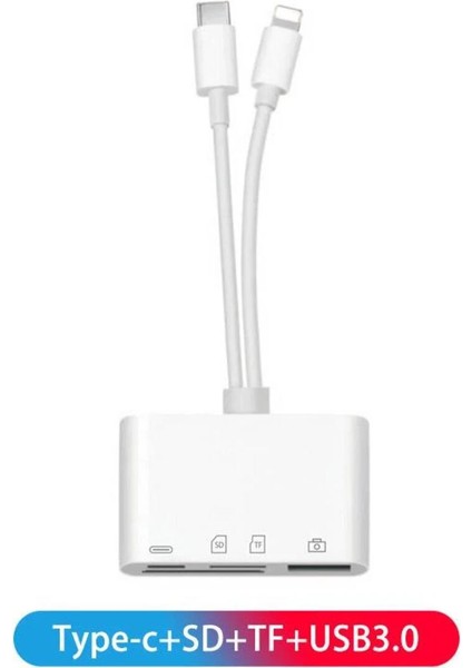 4 In 1 Lightning Type-C Çıkışlı Çoklu Kablolu Otg Çevirici Adaptör Sd Tf Kart Okuyucu USB Hub fiyatları