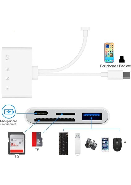 4 In 1 Lightning Type-C Çıkışlı Çoklu Kablolu Otg Çevirici Adaptör Sd Tf Kart Okuyucu USB Hub fırsatları