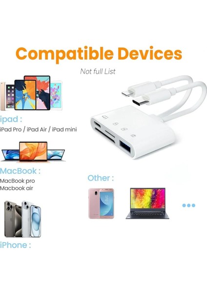 4 In 1 Lightning Type-C Çıkışlı Çoklu Kablolu Otg Çevirici Adaptör Sd Tf Kart Okuyucu USB Hub indirimleri