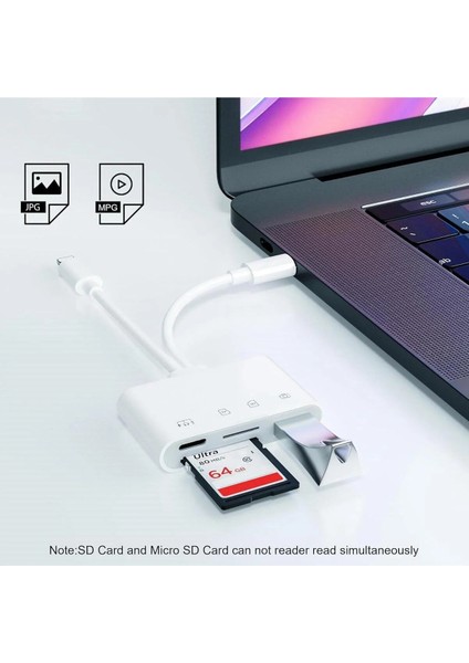 4 In 1 Lightning Type-C Çıkışlı Çoklu Kablolu Otg Çevirici Adaptör Sd Tf Kart Okuyucu USB Hub