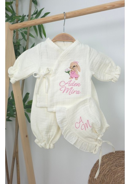 Müslin Yeni Doğan 4katlı Organik %100PAMUK Kişiye Özgü Nakışlı Hastane Çıkış Seti (Tavşan Modell-2) fiyatları