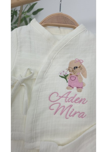 Müslin Yeni Doğan 4katlı Organik %100PAMUK Kişiye Özgü Nakışlı Hastane Çıkış Seti (Tavşan Modell-2) modelleri