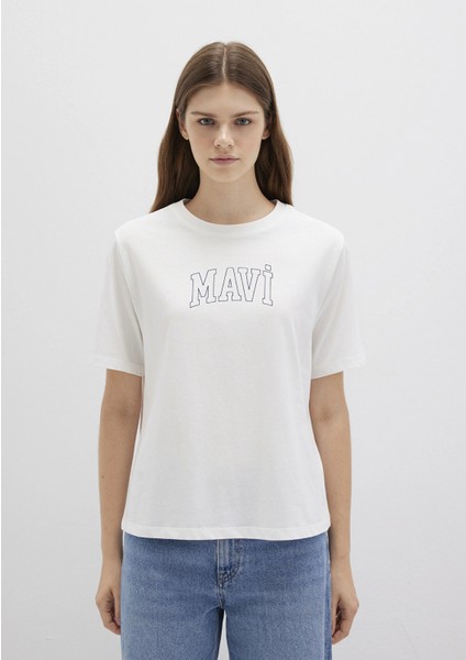 Mavi Logo Baskılı Ekru Tişört 1613564-70057 modelleri