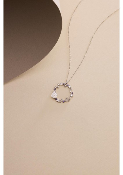 925 Ayar Gümüş Rodyum Kaplama Manolya Çiçeği Işıltılı Daire Model Kolye indirimleri