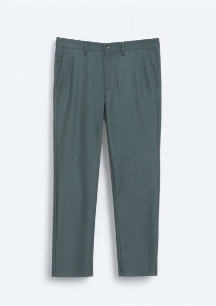 Haki Düz Dokuma Regular Fit Casual Pantolon