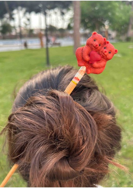 Lovely Bears El Yapımı Lahverengi Ayıcıklı Özel Tasarım Topuz Toka