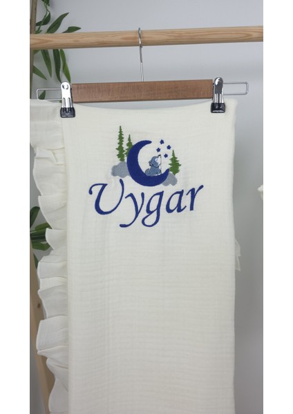 Müslin Yeni Doğan 4katlı Organik %100PAMUK Kişiye Özgü Nakışlı Hastane Çıkış Seti (Kurt Model-2) modelleri