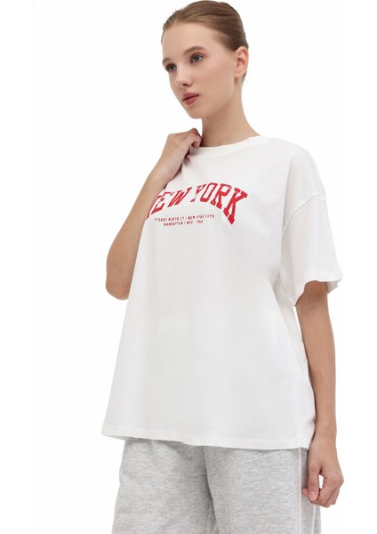 Wl 11KAROK BTS809 5pr Ekru Kadın Kısa Kol T-Shirt