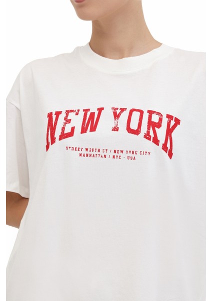 Wl 11KAROK BTS809 5pr Ekru Kadın Kısa Kol T-Shirt