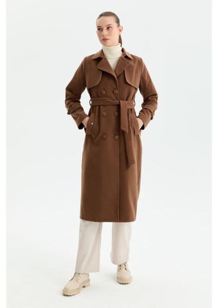 Kışlık Kaşe Kadın Kaban Genç Spor Çift Düğme Kruaze Kahve 2602 fiyatları