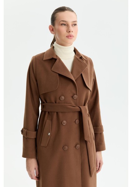 Kışlık Kaşe Kadın Kaban Genç Spor Çift Düğme Kruaze Kahve 2602 modelleri