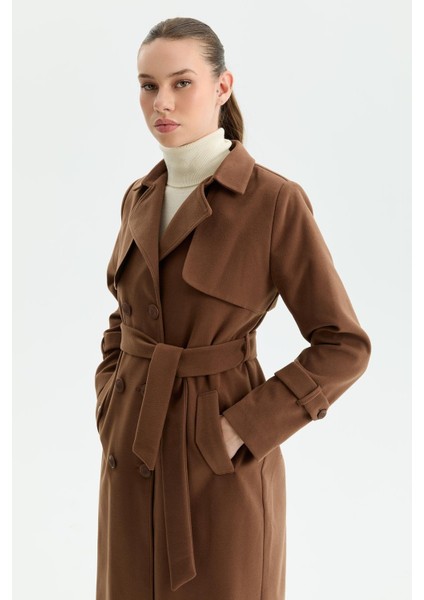 Kışlık Kaşe Kadın Kaban Genç Spor Çift Düğme Kruaze Kahve 2602 fırsatları