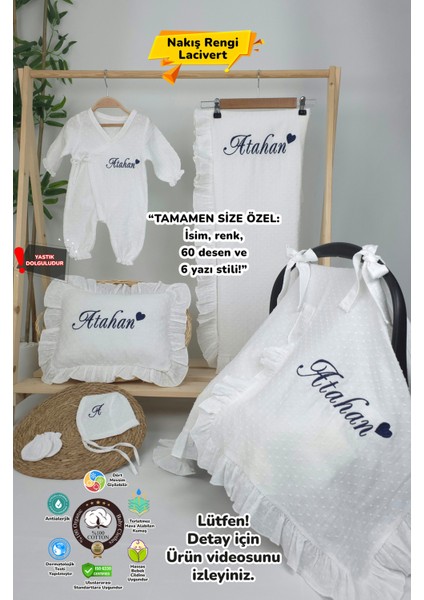Müslin Yeni Doğan 2katlı Organik %100PAMUK Kişiye Özgü Nakışlı Hastane Çıkış Seti (Kalpli Model-2)