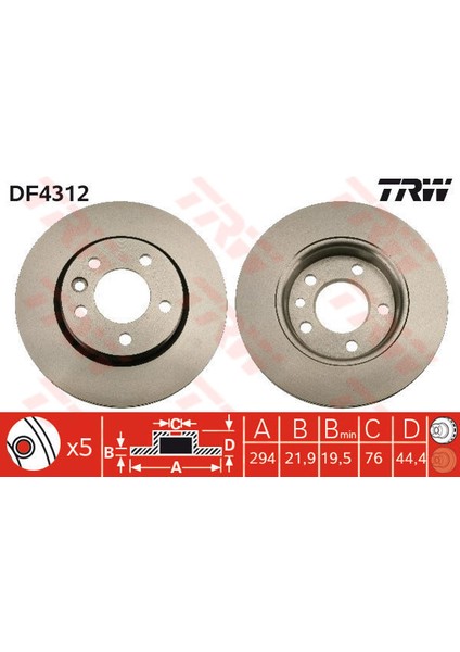 Arka Fren Aynası Havalı Transporter T5 1.9 Tdi 2.0 2.5 Tdi 04/03 Multıvan 4.03 294X21.9X5DLXHAVAL