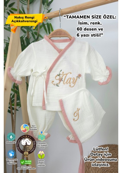 Müslin Yeni Doğan 4katlı Organik %100PAMUK Kişiye Özgü Nakışlı Hastane Çıkış Seti (Papatya Model-9)