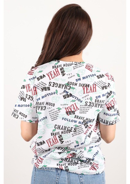 Kadın Baskılı Bisiklet Yaka Oversize T-Shirt modelleri