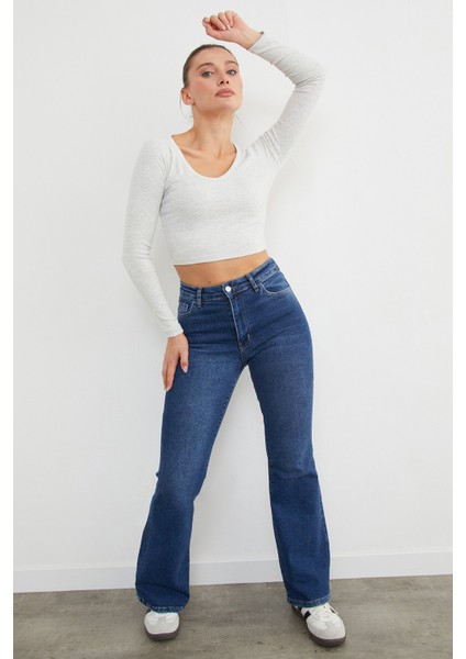 V Yaka Uzun Kol Crop Bluz fiyatları