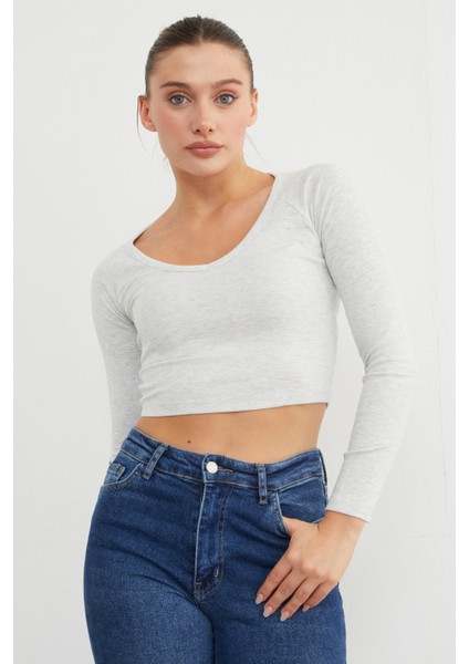 V Yaka Uzun Kol Crop Bluz fırsatları