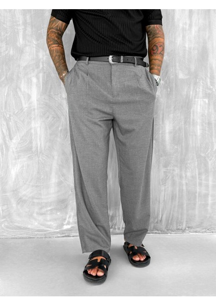 Erkek Baggy Fit Kumaş Pantolon Antrasit