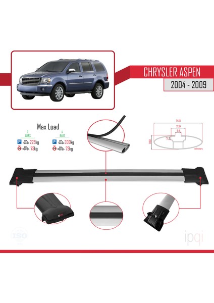 Chrysler Aspen 2004-2009 Arası ile Uyumlu Fly Model Ara Atkı Tavan Barı Gri 3 Adet modelleri
