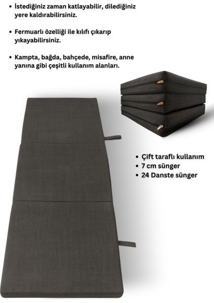 Antrasit Katlanır Sünger Misafir Yer Yatağı ve Balkon Minderi 7cm