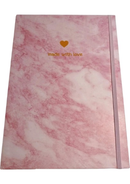 Pembe Mermer Desenli Sert Karton Kapaklı Defter Ajanda