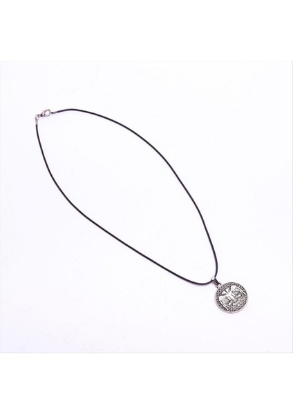 Ds-Derin Çift Başlı Kartal Figürlü Vinlex Deri Kolye-Gümüş Rengi