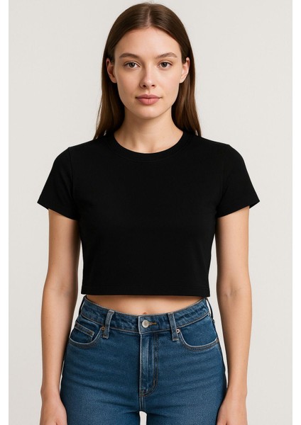 Kadın 4'lü Paket Oversize Crop Tişört %100 Pamuk Bisiklet Yaka T-Shirt fırsatları