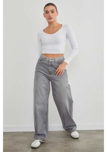V Yaka Uzun Kol Crop Bluz fırsatları