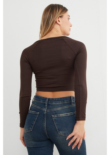 V Yaka Uzun Kol Crop Bluz