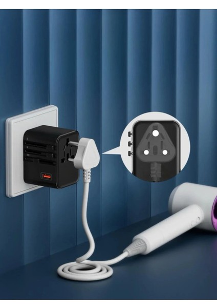 Evrensel Eu Us Au Uk Priz Fiş Çevirici Dönüştürücü Seyahat Adaptörü 20W 1x USB 2x Type-C Port Çıkışı modelleri