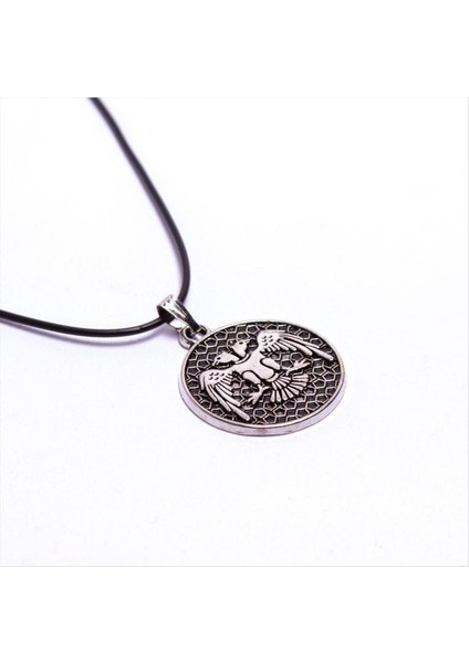 Ds-Derin Çift Başlı Kartal Figürlü Vinlex Deri Kolye-Gümüş Rengi modelleri