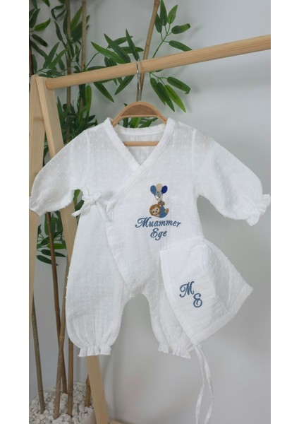 Müslin Yeni Doğan 4katlı Organik %100PAMUK Kişiye Özgü Nakışlı Hastane Çıkış Seti (Balonlu Aslan) fırsatları