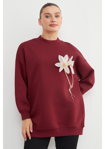 3 Iplik Çiçek Aksesuarlı Oversize Tunik