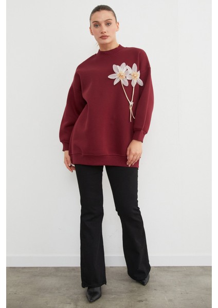 3 Iplik Çiçek Aksesuarlı Oversize Tunik modelleri