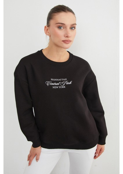 3 Iplik Manhattan Baskılı Bisiklet Yaka Sweatshirt
