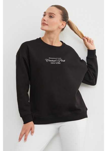 3 Iplik Manhattan Baskılı Bisiklet Yaka Sweatshirt fırsatları
