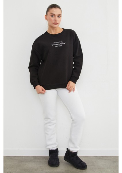 3 Iplik Manhattan Baskılı Bisiklet Yaka Sweatshirt indirimleri