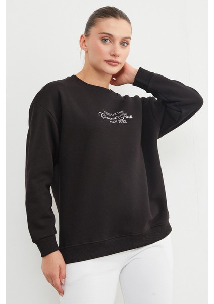 3 Iplik Manhattan Baskılı Bisiklet Yaka Sweatshirt