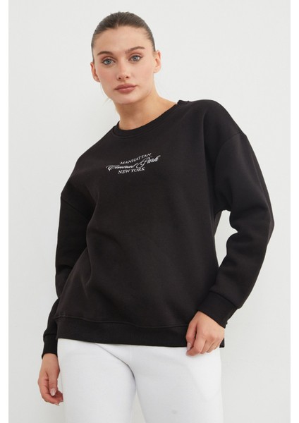 3 Iplik Manhattan Baskılı Bisiklet Yaka Sweatshirt