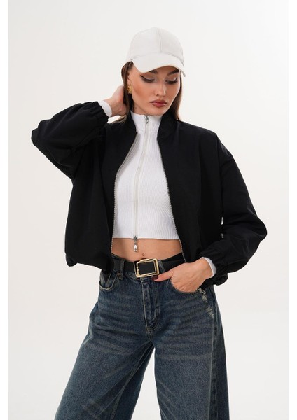 Hakim Yaka Fermuarlı Beli Lastikli Siyah Mont SRP1190 fırsatları