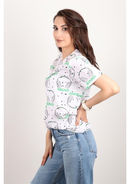 Kadın Baskılı Bisiklet Yaka Oversize T-Shirt fiyatları