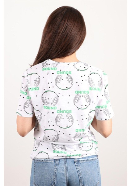 Kadın Baskılı Bisiklet Yaka Oversize T-Shirt modelleri